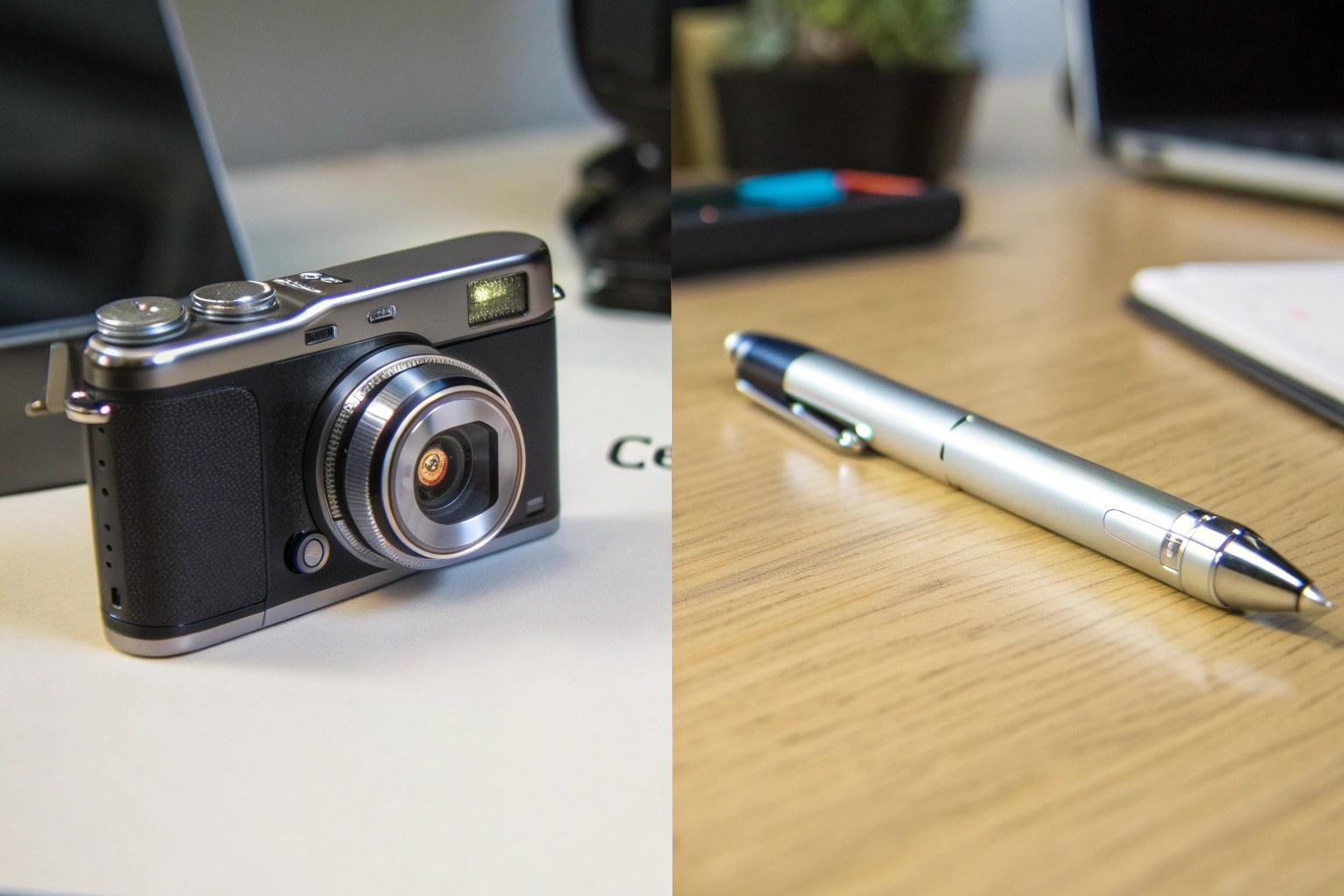 A visual comparison between a cheap, low-quality pen camera and a premium, certified high-quality pen camera.