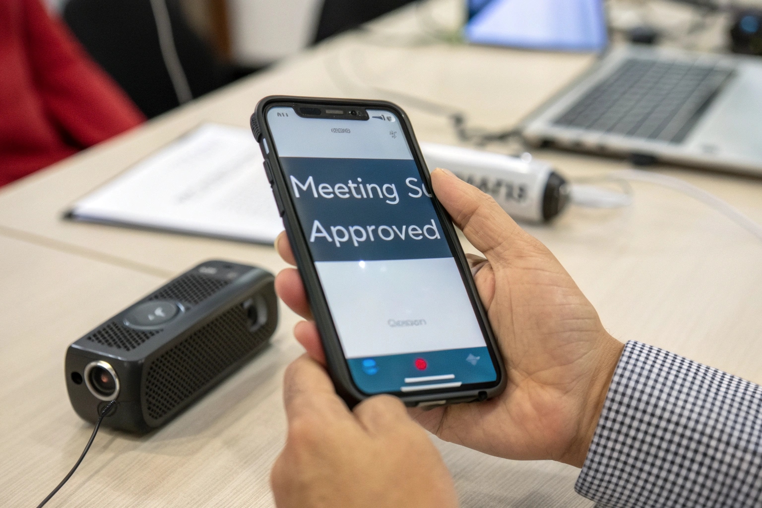 Écran de smartphone affichant l'interface d'une application de transcription IA