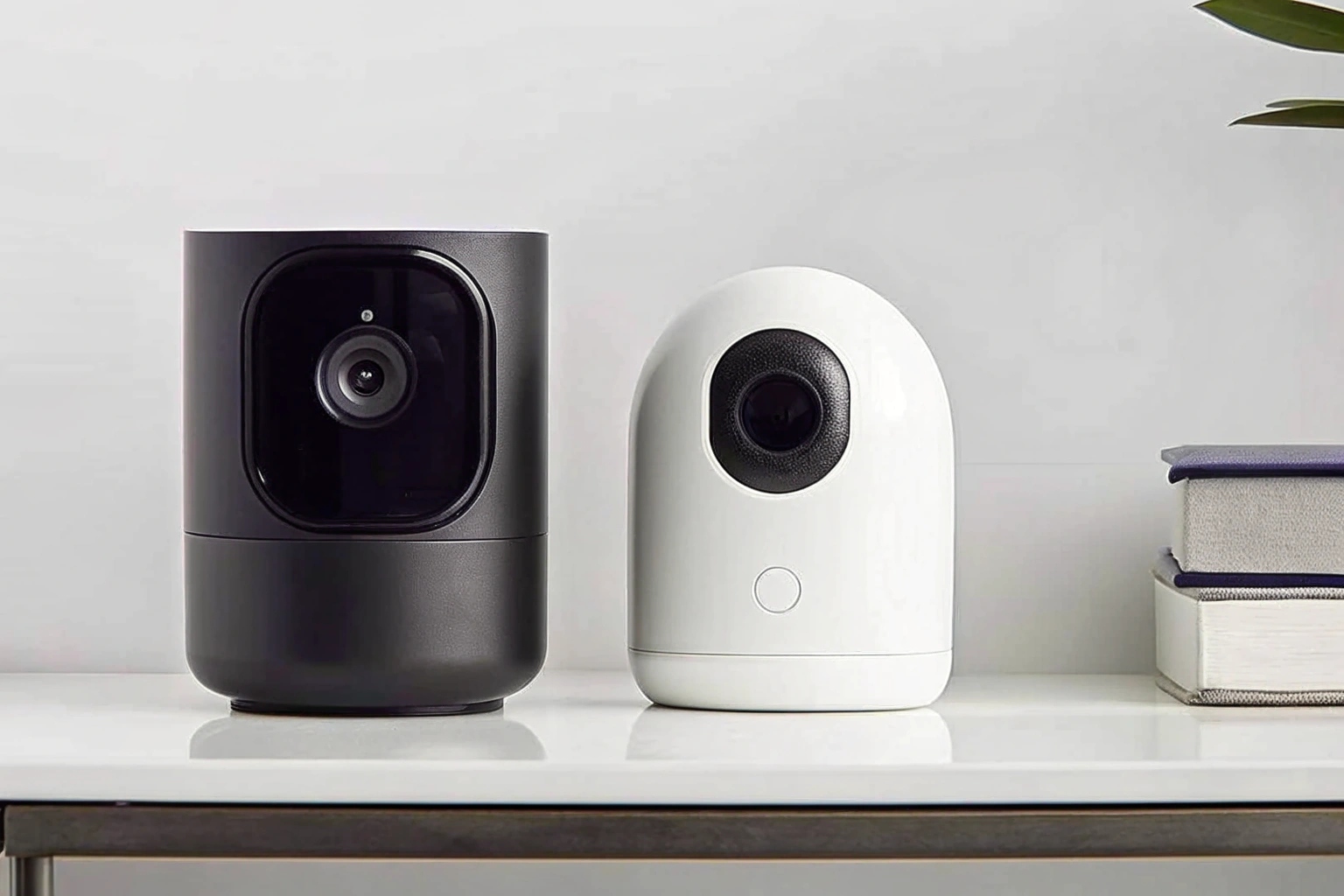 Comparaison côte à côte d'un appareil photo commercial robuste en métal et d'un appareil photo domestique plus petit en plastique blanc