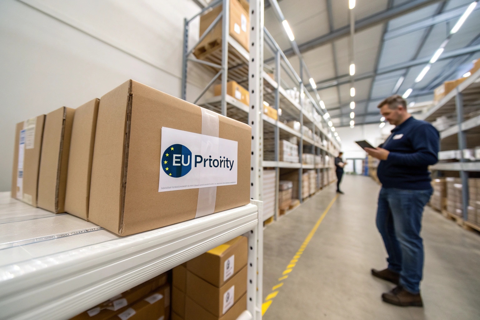 Des cartons dans un entrepôt italien, prêts à être expédiés.