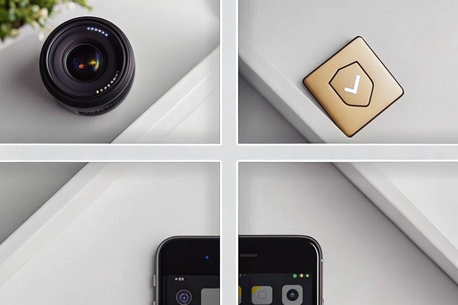 A collage showing a camera lens, an SD card, a phone with an app, and a certified supplier logo