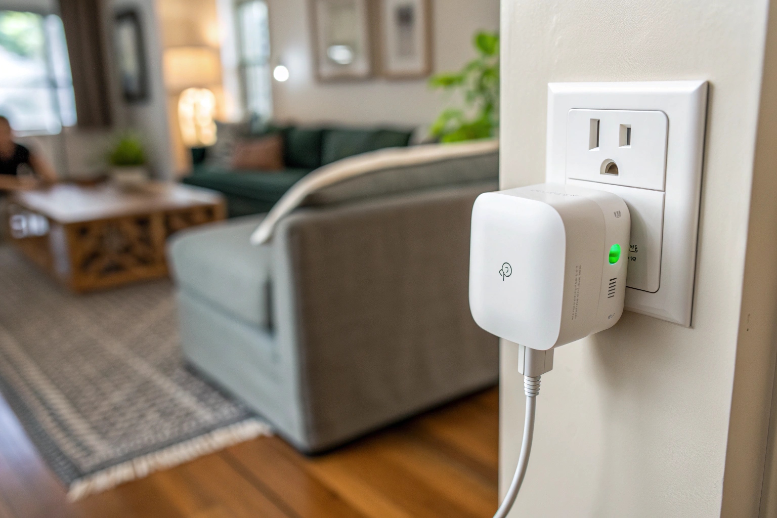 Une caméra cachée déguisée en routeur branchée sur une prise murale