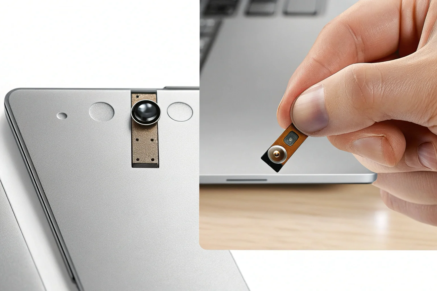 Les doigts d'une personne tenant un minuscule module caméra de la taille d'un bouton pour montrer sa petite taille.