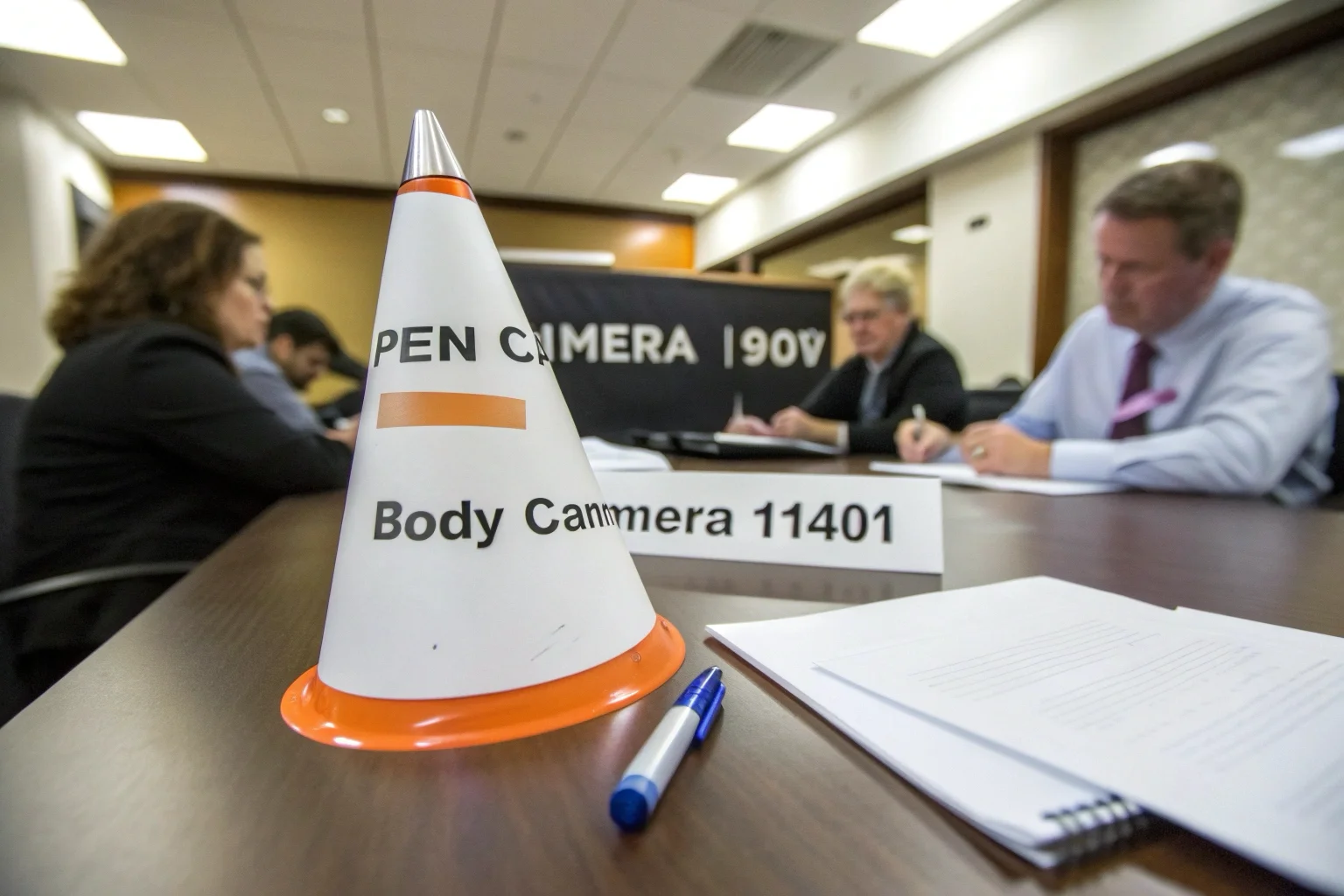 Un schéma illustrant le champ de vision plus large d'une caméra corporelle par rapport au champ de vision plus restreint d'une caméra stylo