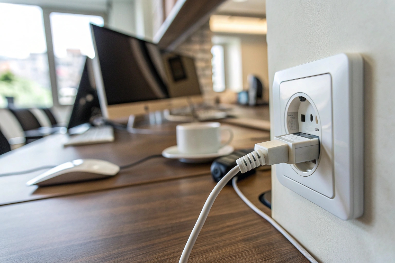 Une caméra cachée dissimulée dans un chargeur USB branché sur une prise murale dans un bureau