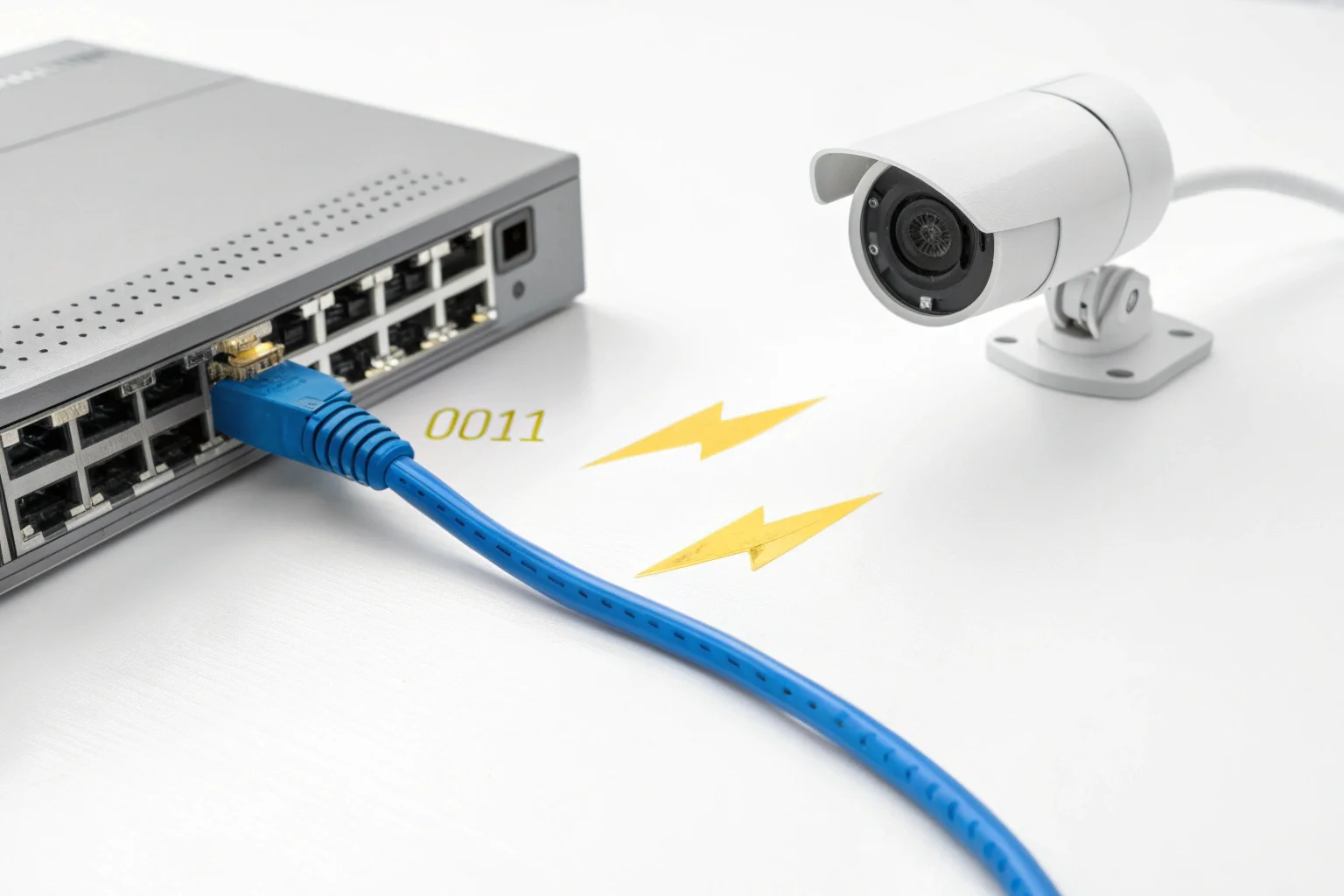 Un schéma simple montrant un câble unique reliant un interrupteur à un appareil photo