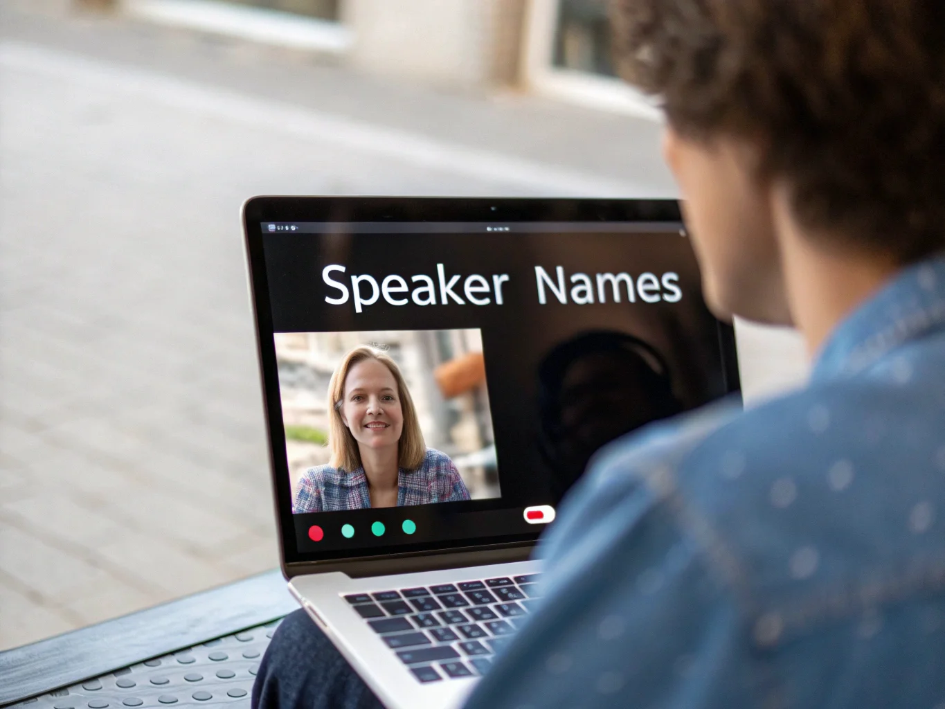 Lo schermo di un laptop che mostra un testo trascritto istantaneamente durante una videochiamata, evidenziando la velocit&agrave; della tecnologia AI.
