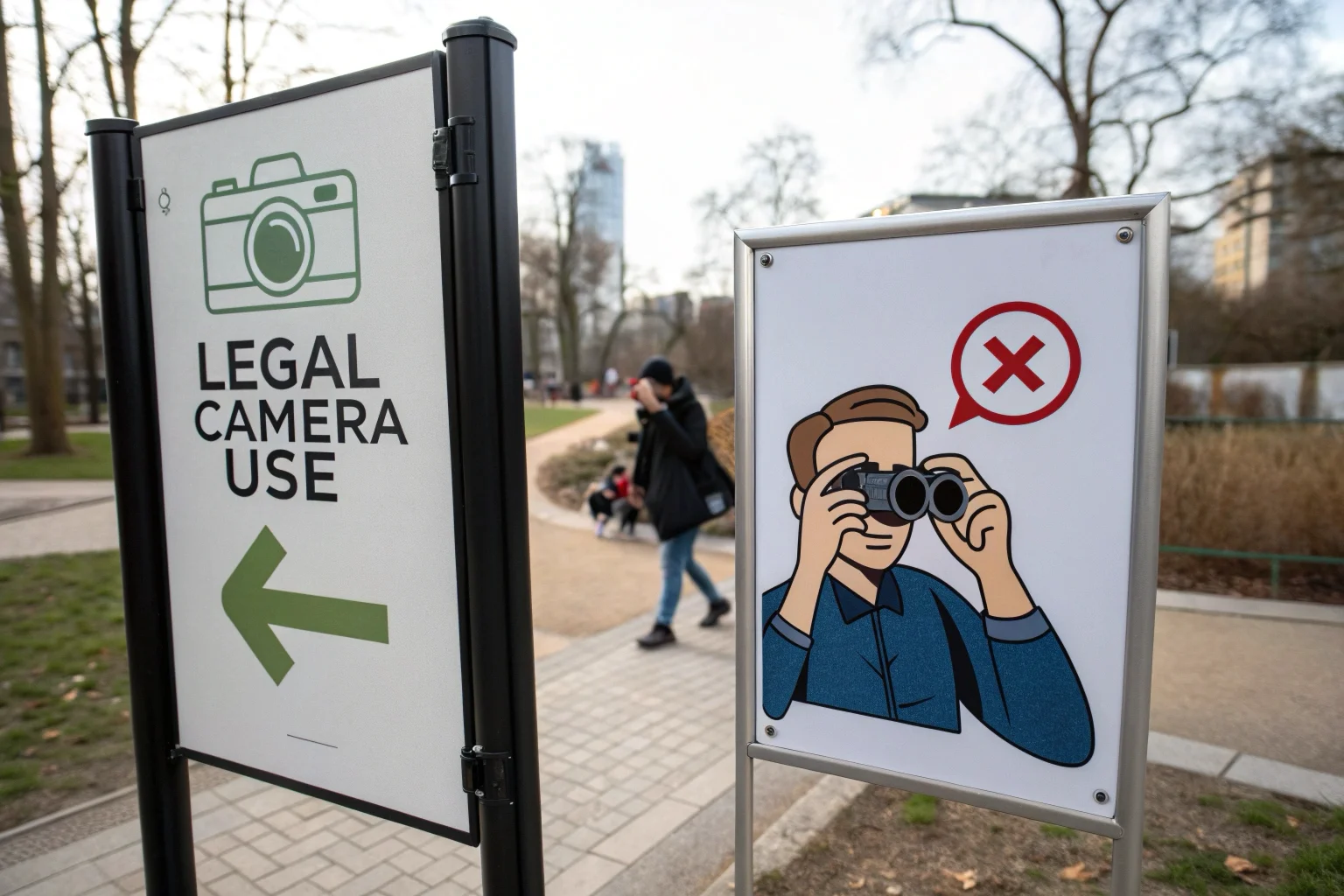 Un simple graphique montrant une coche verte pour un enregistrement dans un parc public et une croix rouge pour un enregistrement à l'intérieur d'une maison privée.