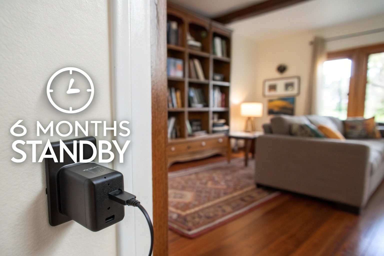 Une caméra cachée discrète, posée sur une étagère, prête à être déployée à long terme.