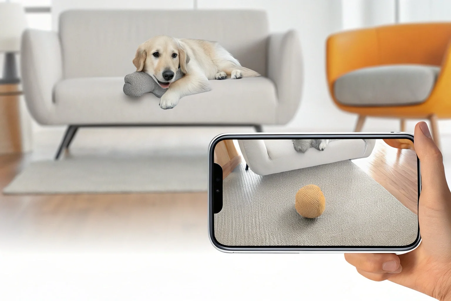 Una persona che guarda il feed live della telecamera del proprio cane su uno smartphone