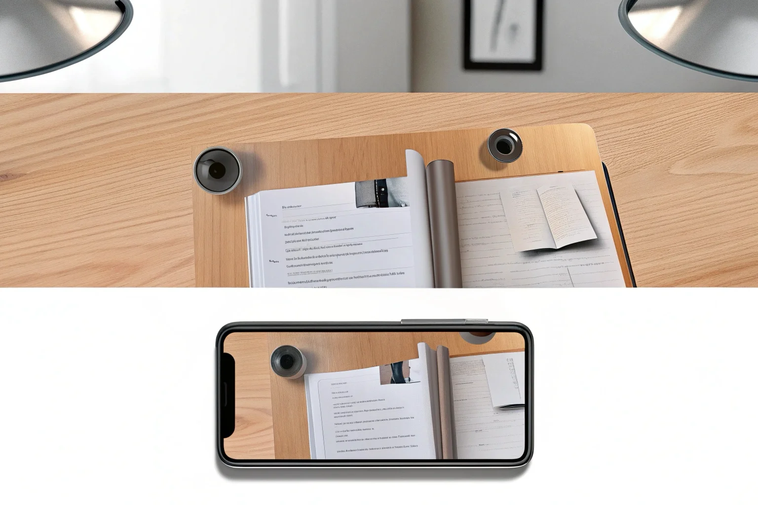 Une image claire d'une caméra nascosta 1080P qui montre un test lisible sur un document pour prouver les détails