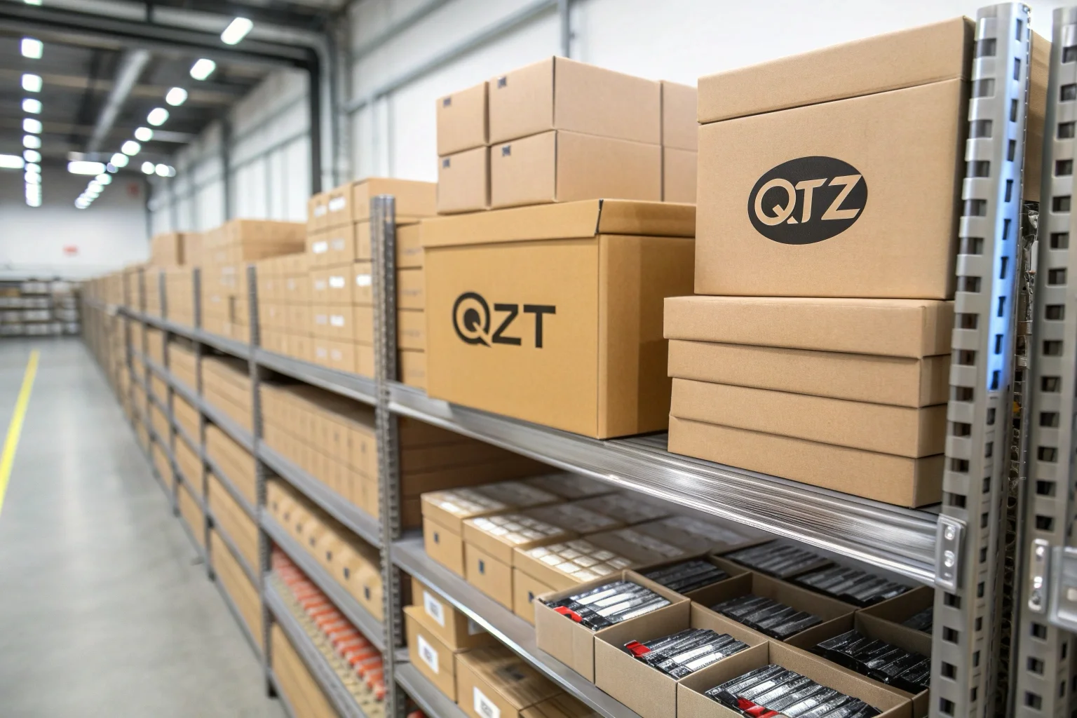 Échelle des enregistreurs vocaux QZT impilés dans un magazine, prêts à expédier tous les ingrédients