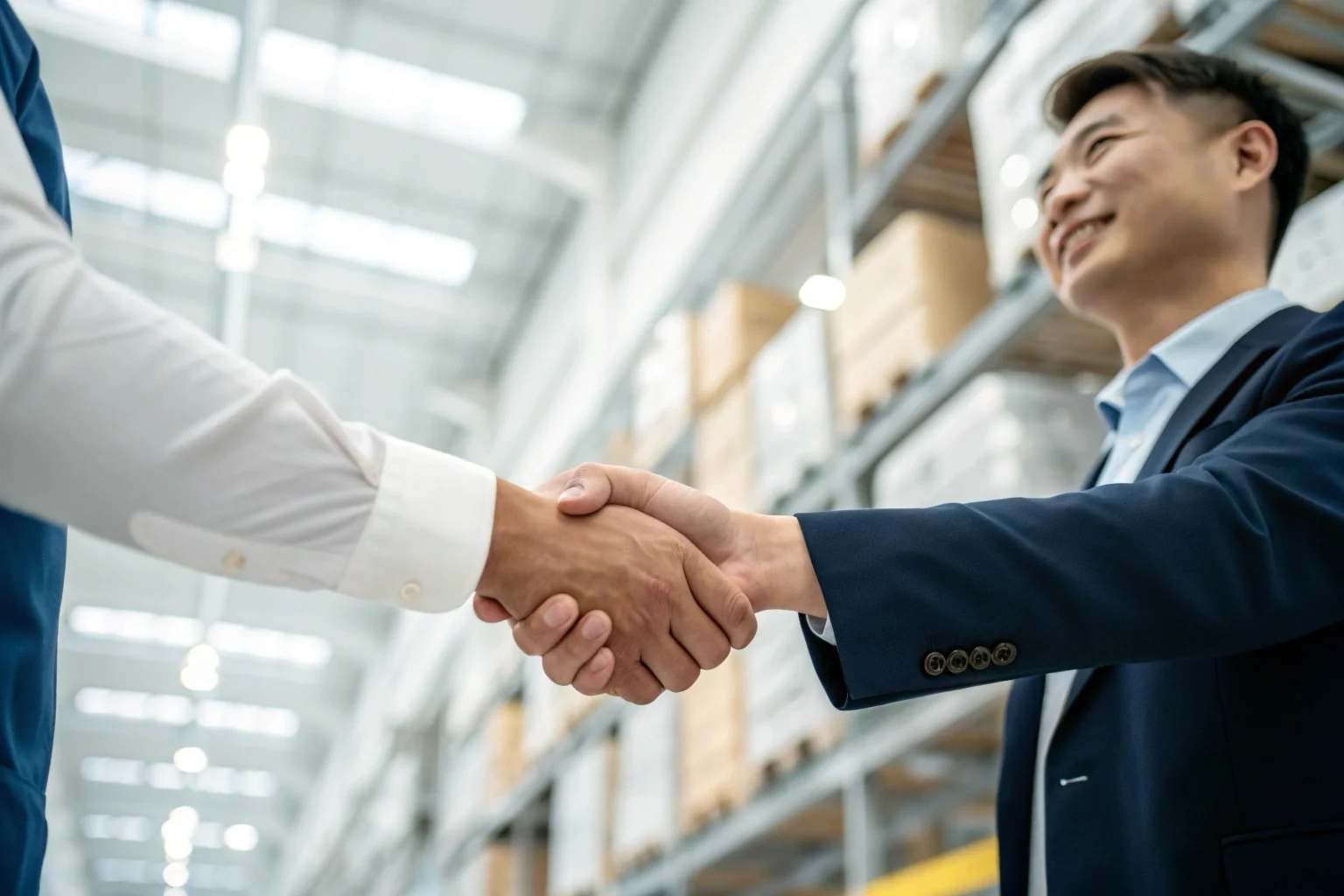 Un homme d'affaires asiatique et un homme d'affaires européen qui a la main dans un magazine bien éclairé