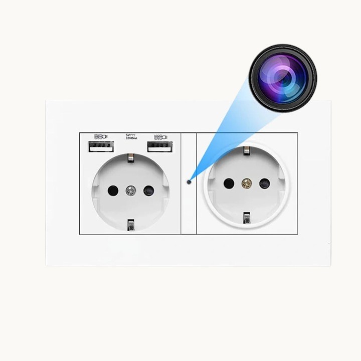 Covert Eu Plug Socket Spy Camera with Live Video Feed and Audio Recording