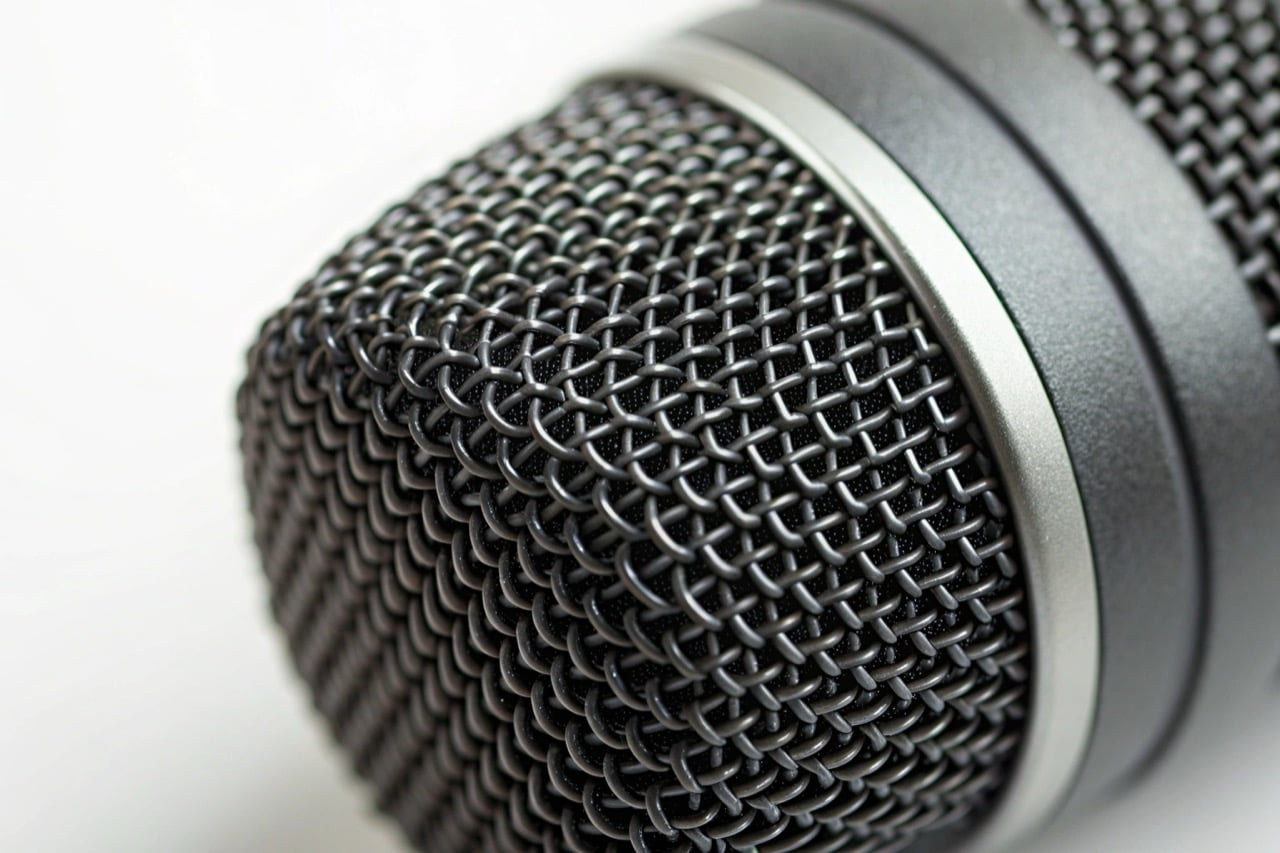 Macro fotografia di un microfono di alta qualit&agrave; su un registratore vocale USB