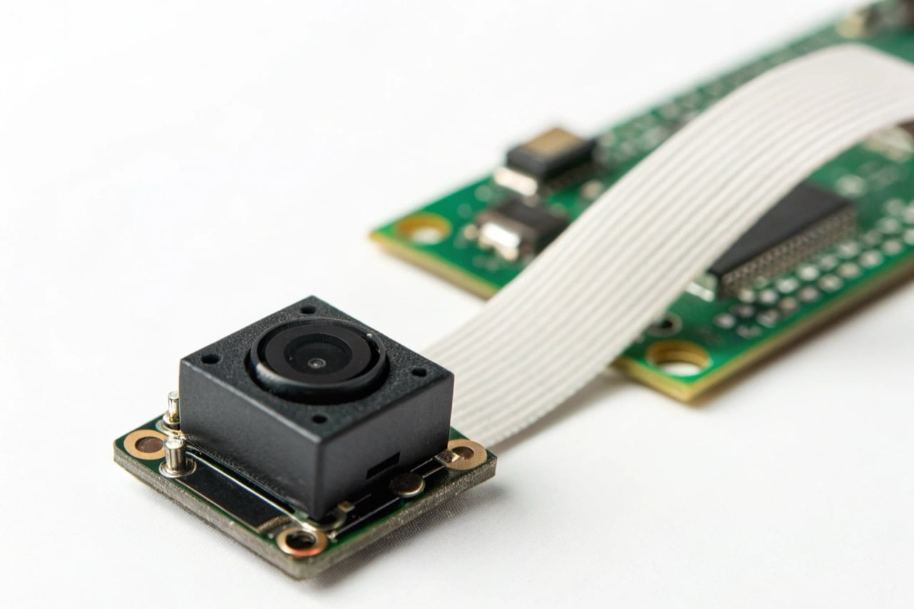 A small, black mini WiFi camera module with the lens and circuit board visible