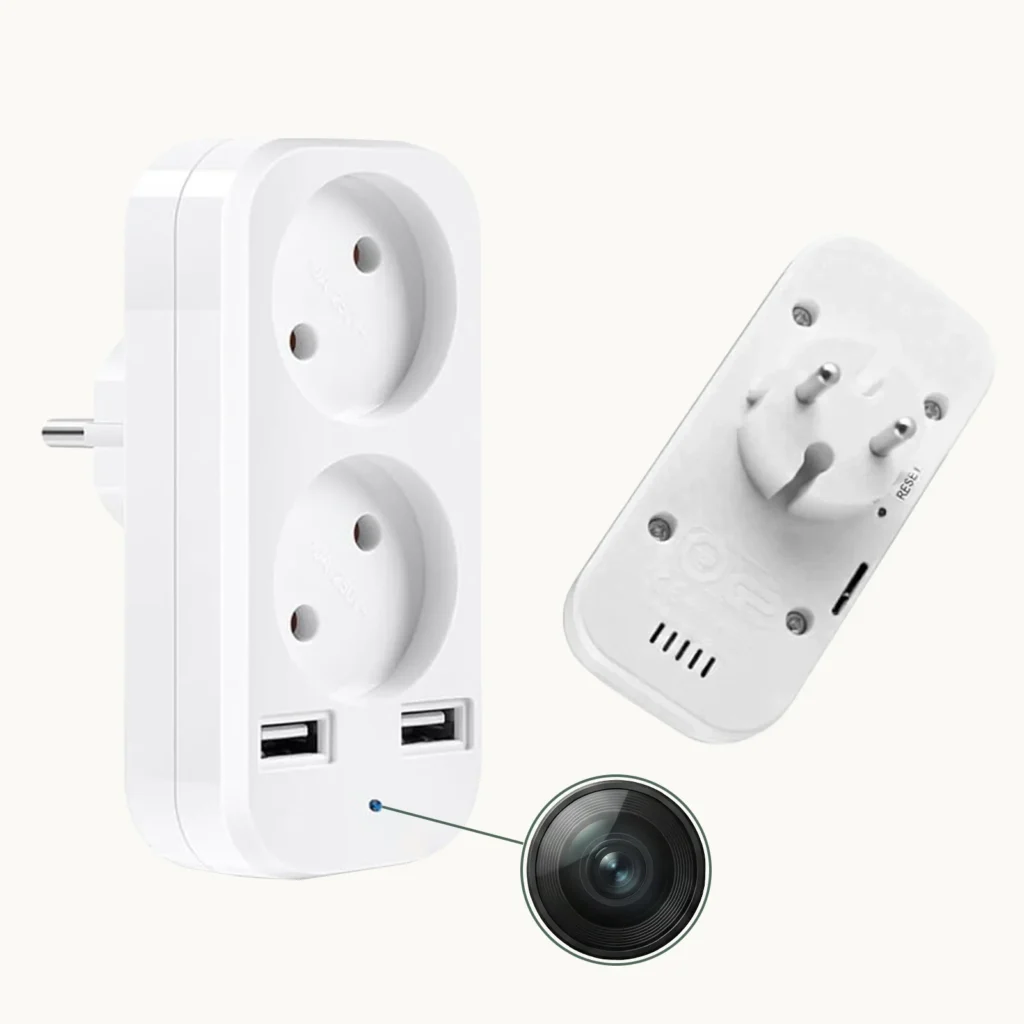 Caméra espion discrète WiFi dissimulée dans une prise secteur et un chargeur européens | Visualisation en direct 4K, enregistrement 1080p