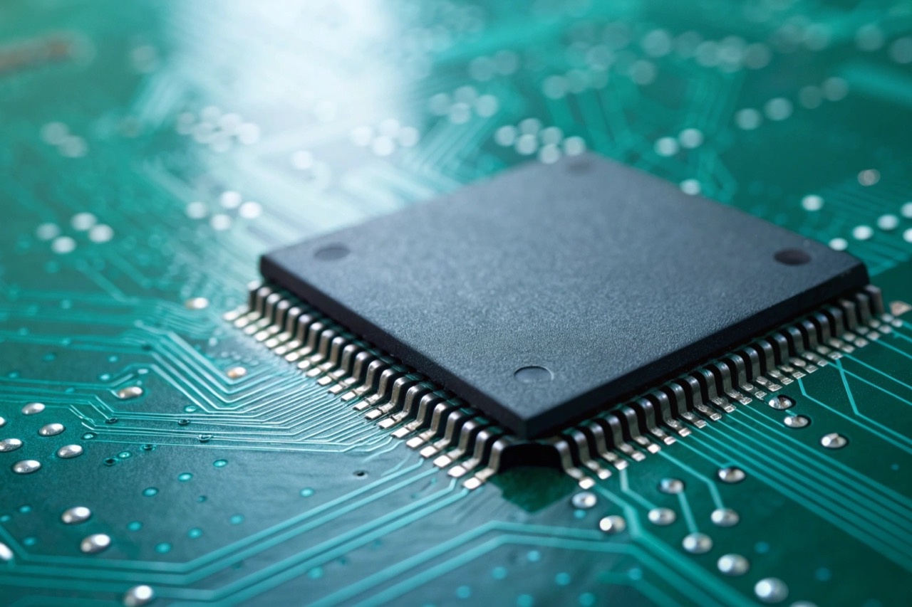 Chipset audio macro shot che evidenzia la riduzione del rumore e la marcatura del timestamp