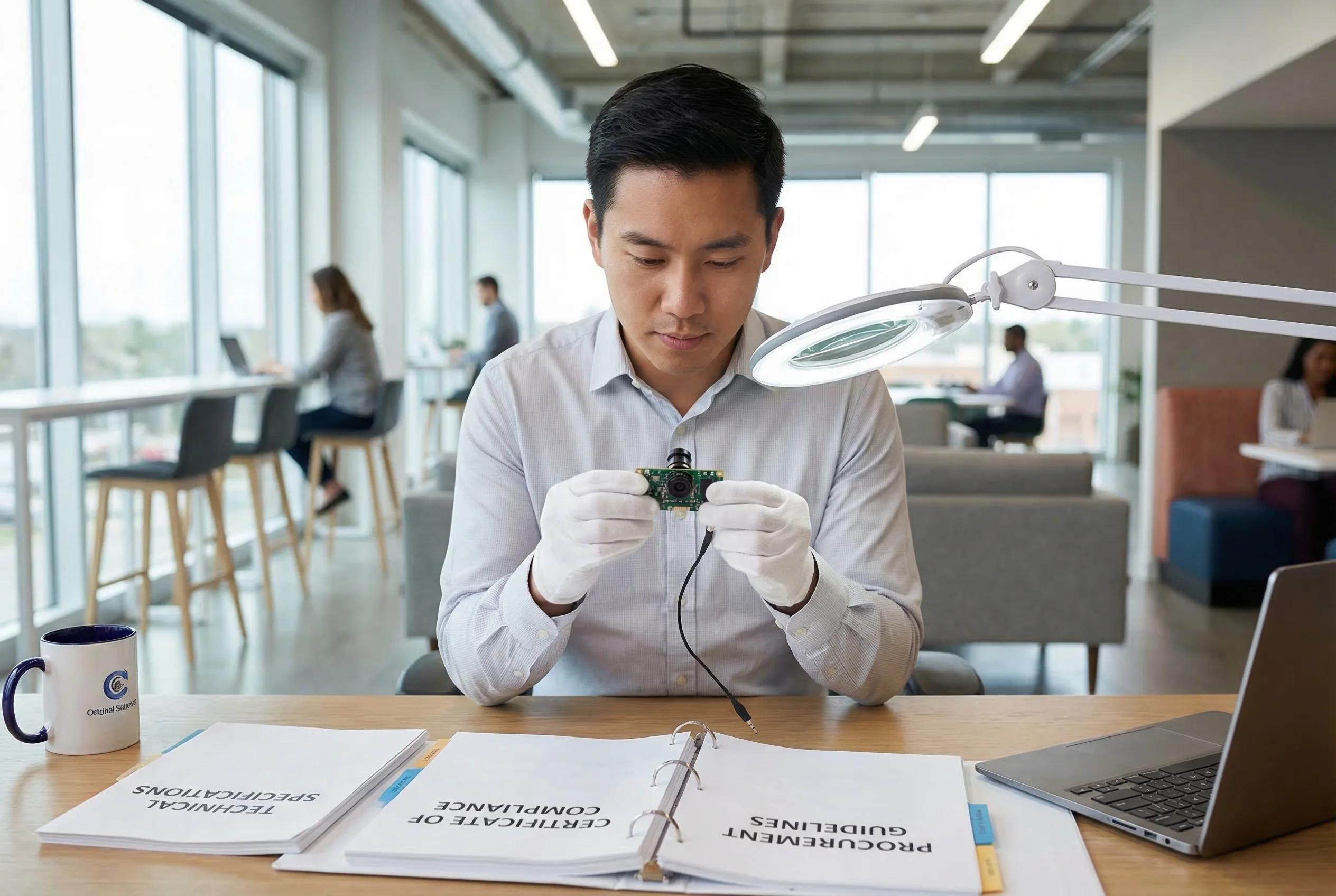 A B2B buyer inspecting a hidden camera for business use