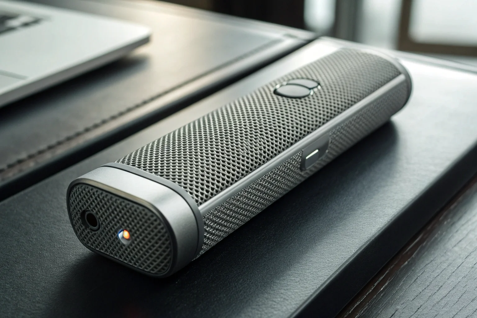 Primo piano di un registratore vocale smart con indicatore di batteria