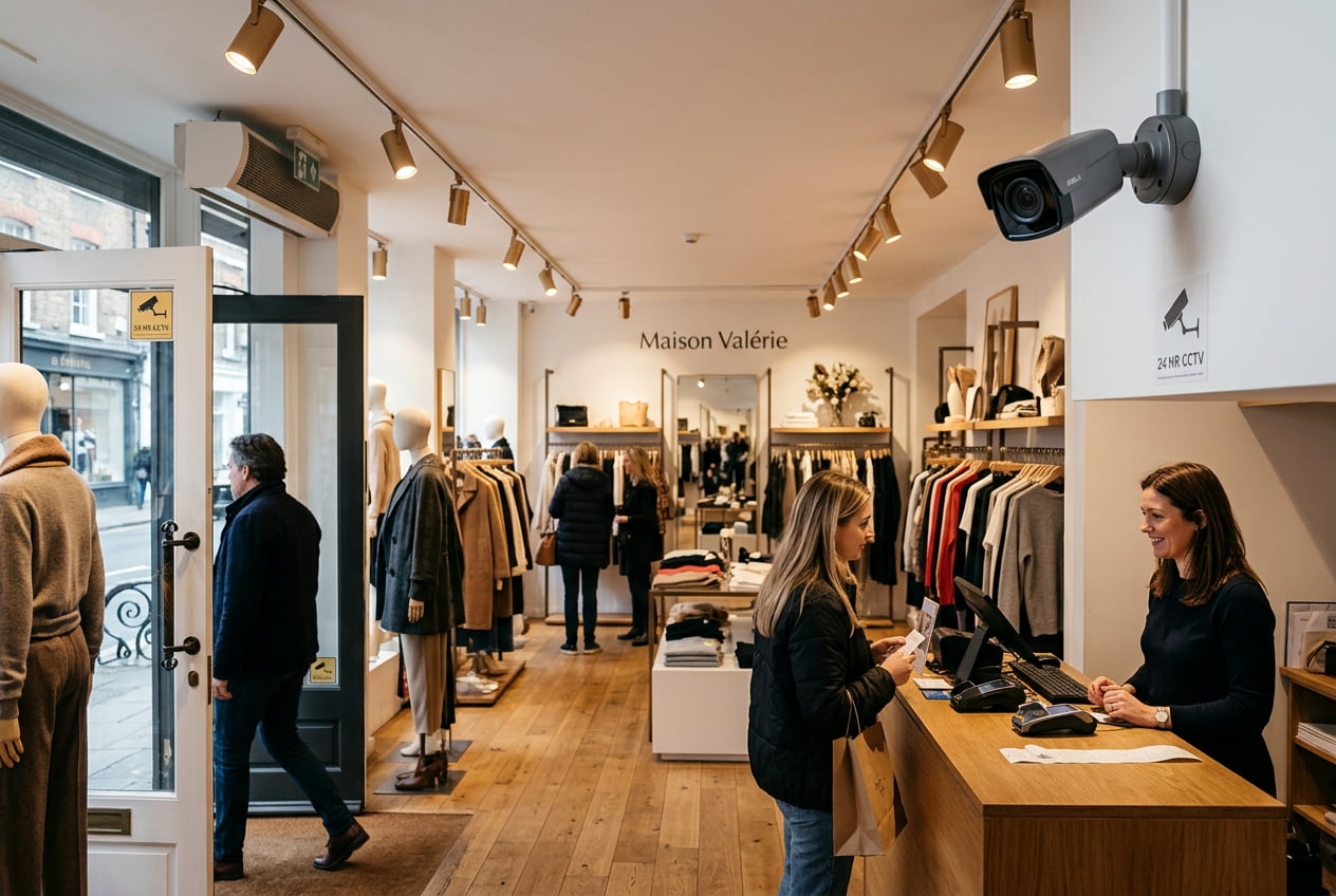 Professional surveillance camera installed in a retail shop