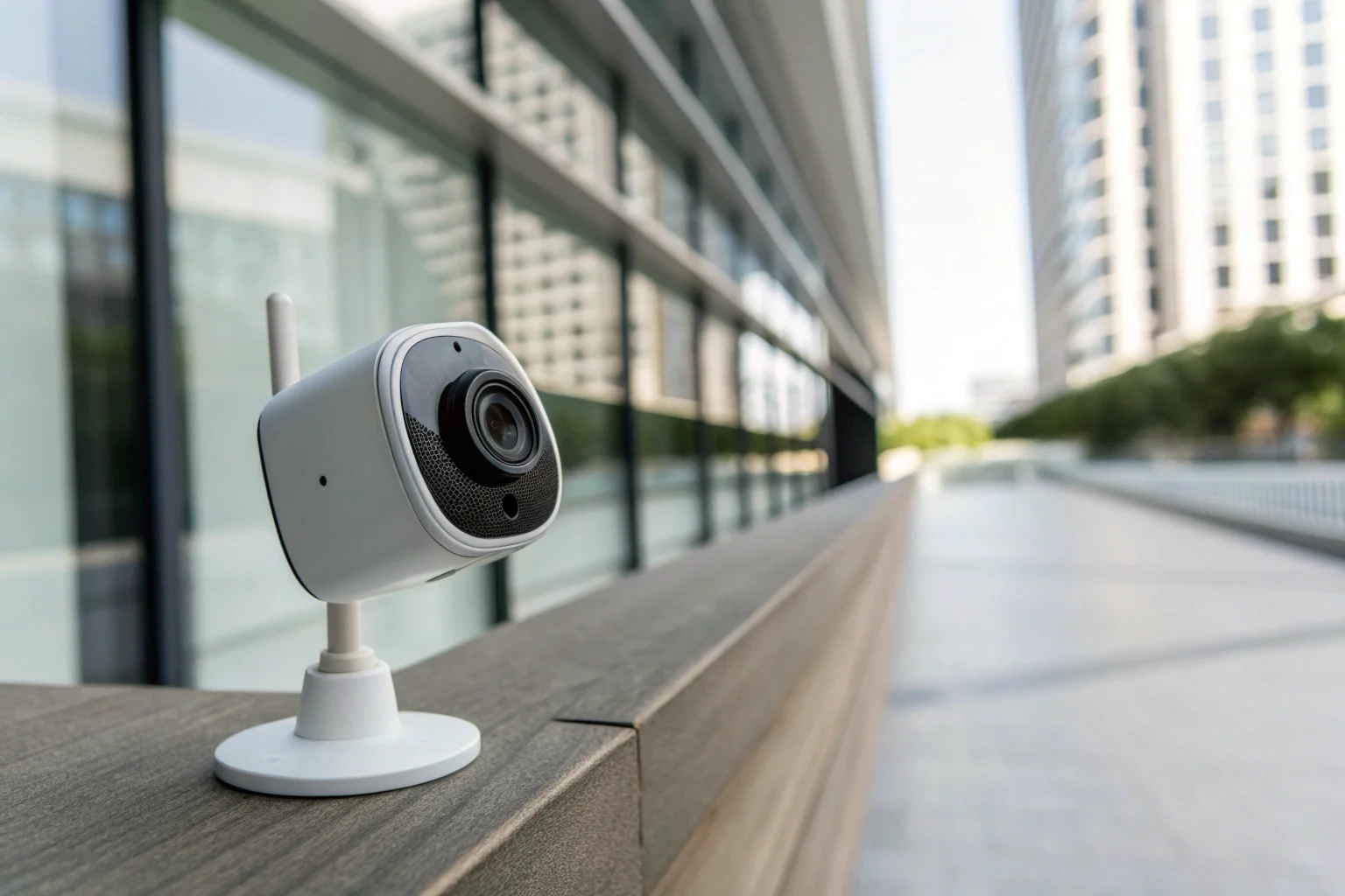 Enterprise mini wireless camera assembly on a pristine factory floor