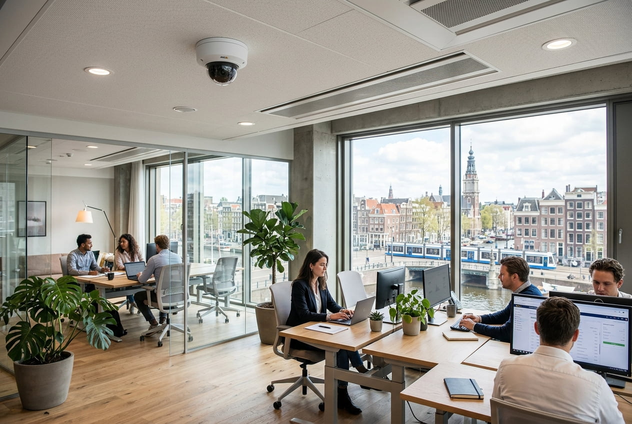 Modern security camera setup in a European office