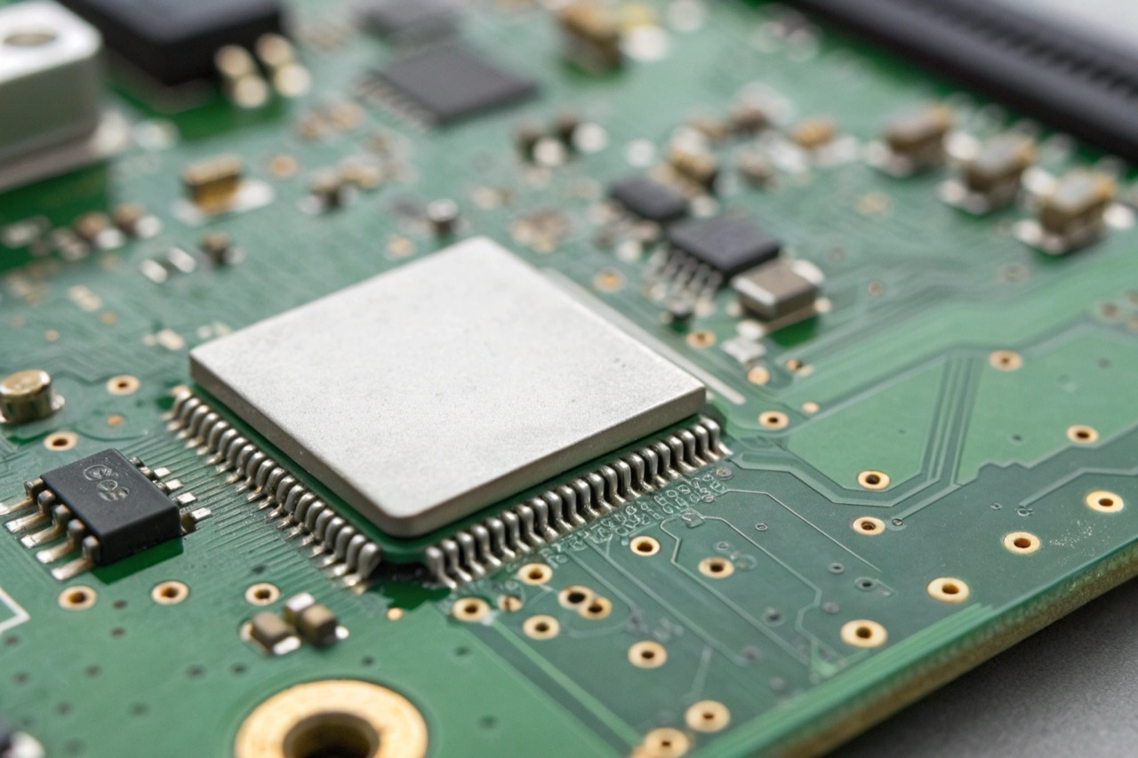 Microchip interno di un localizzatore con antenna satellitare visibile e modulo di rete