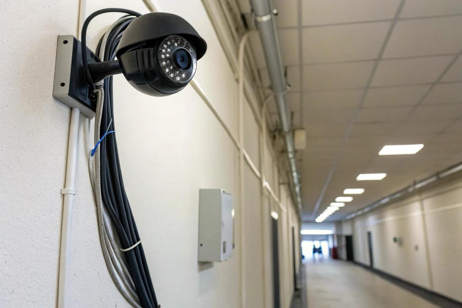 A technician installing a hardwired discreet security camera into a home electrical system