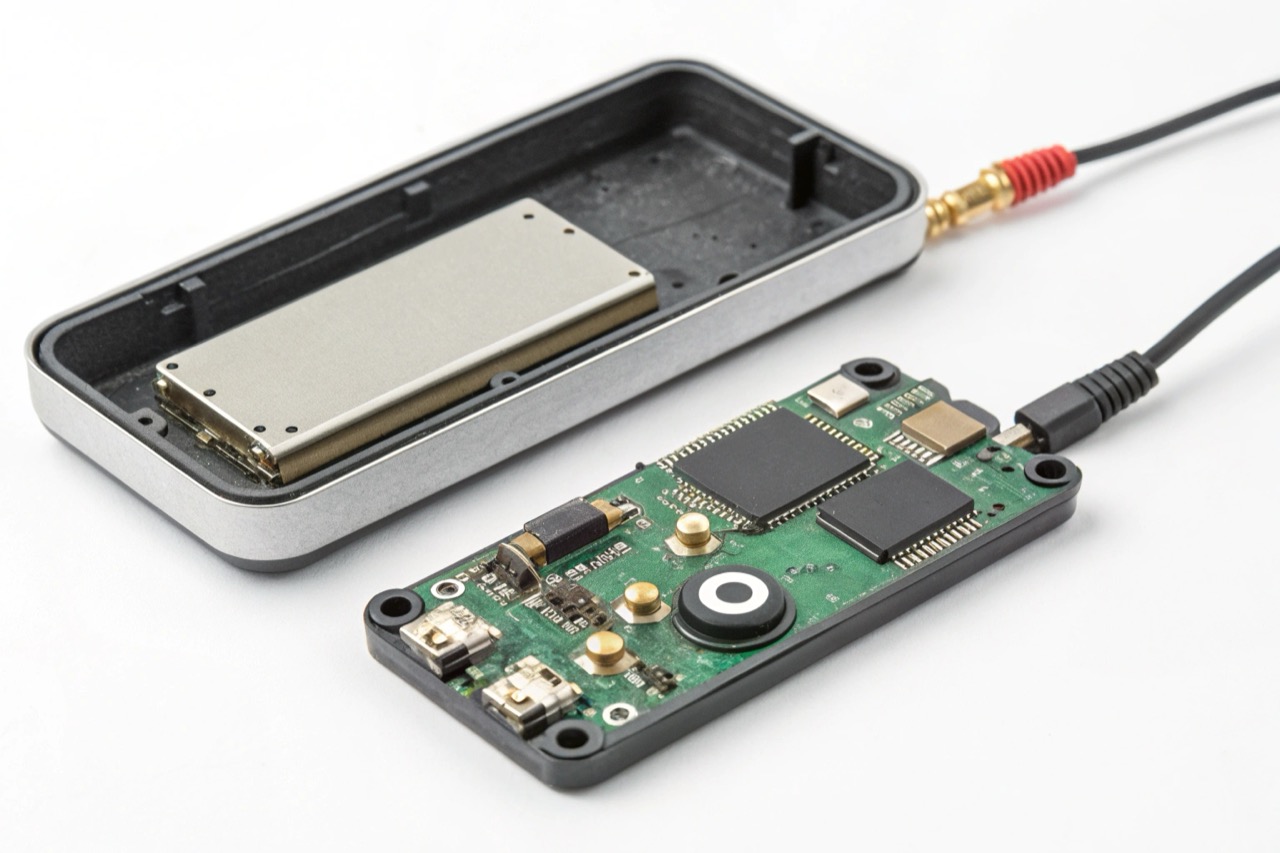 Internal lithium battery component alongside a microchip for a high endurance recording device