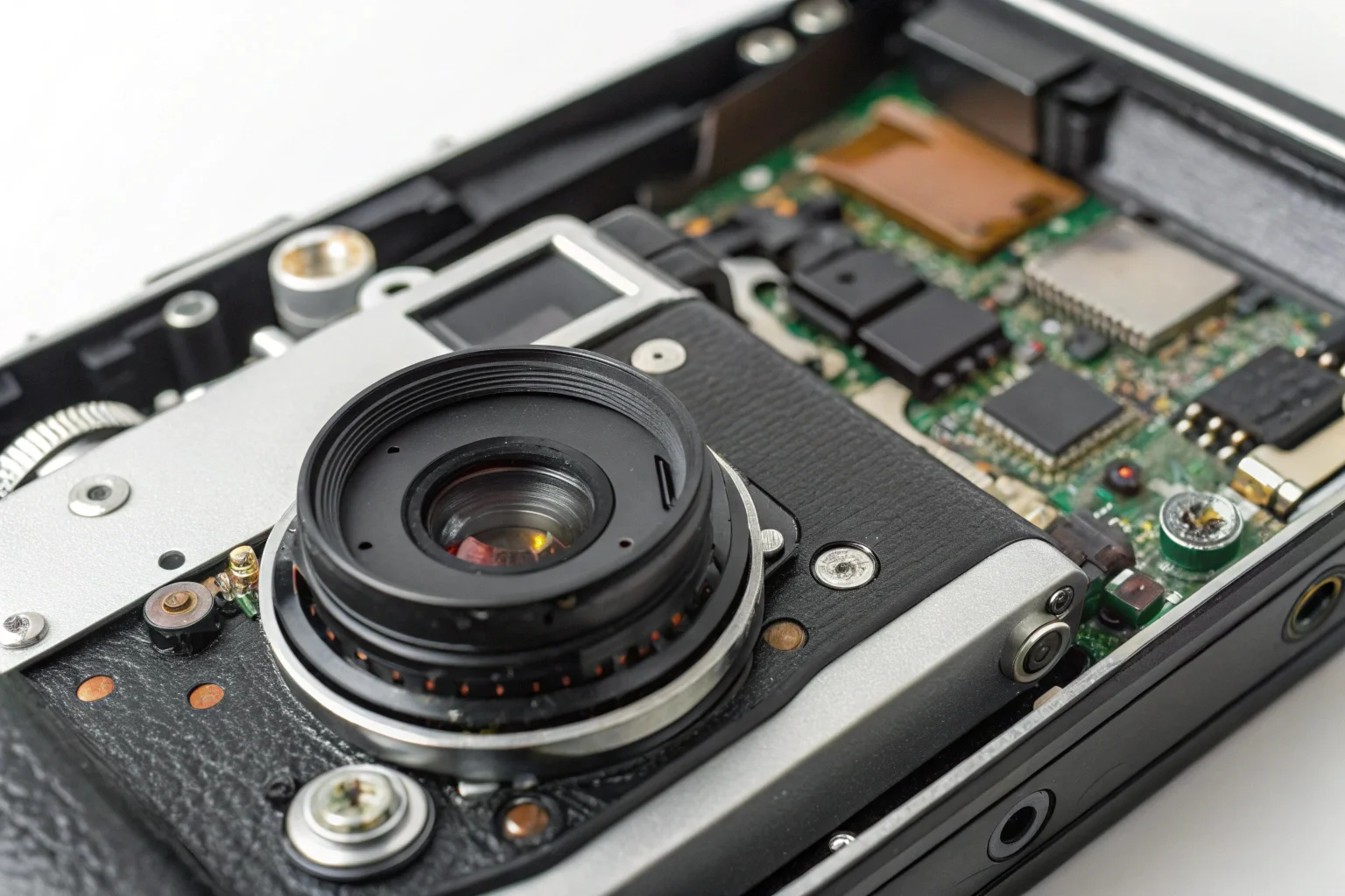 Exploded view diagram of a mini camera showing lens and CMOS sensor