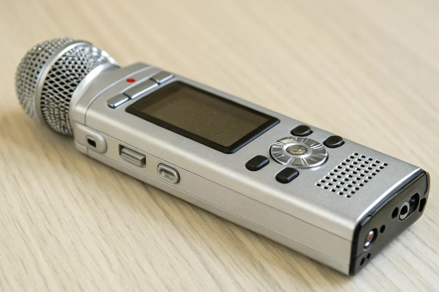 Mini registratore vocale professionale sul tavolo di un ufficio