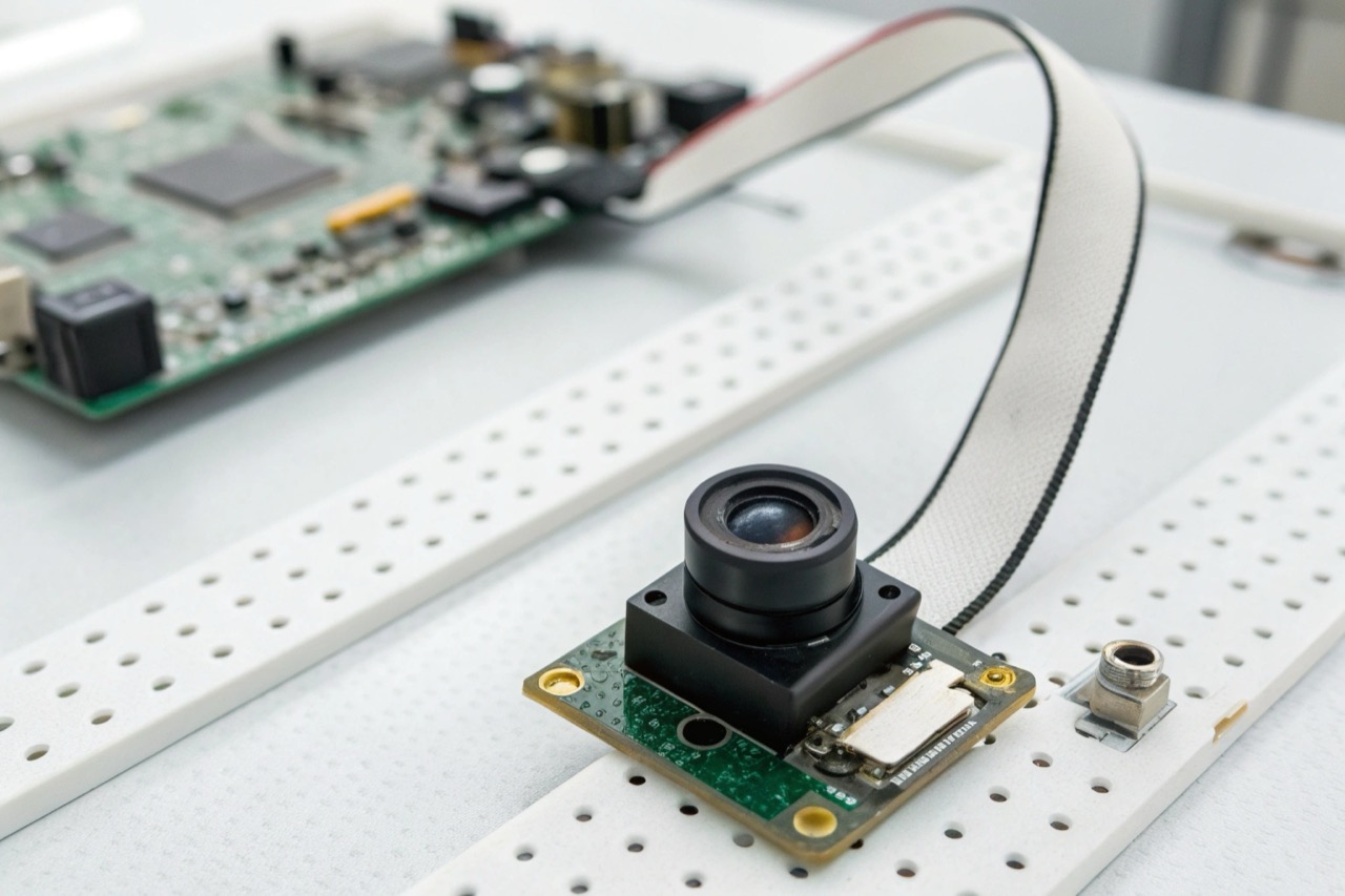 Mini telecamera WiFi professionale con modulo a vista su un tavolo da lavoro pulito