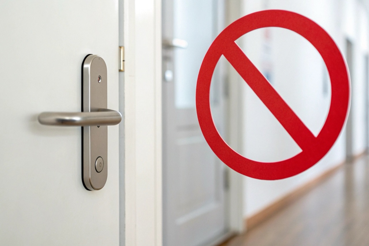 Abstract image of a private door handle with a red prohibition sign