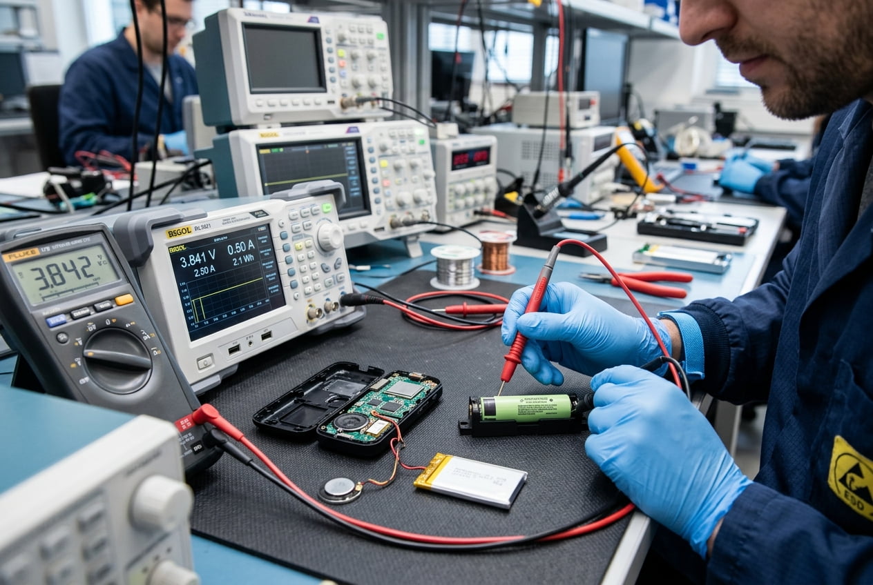 Lithium battery being tested for a small recording device