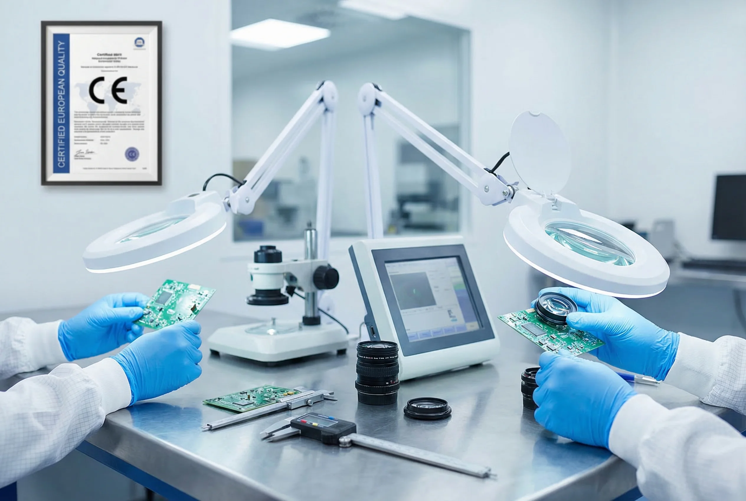 QZT team members conducting quality assurance on camera modules