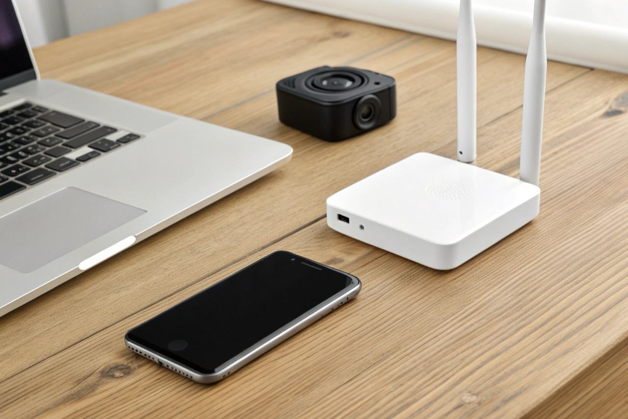 Grafico semplificato che mostra la connessione tra telecamera router e smartphone