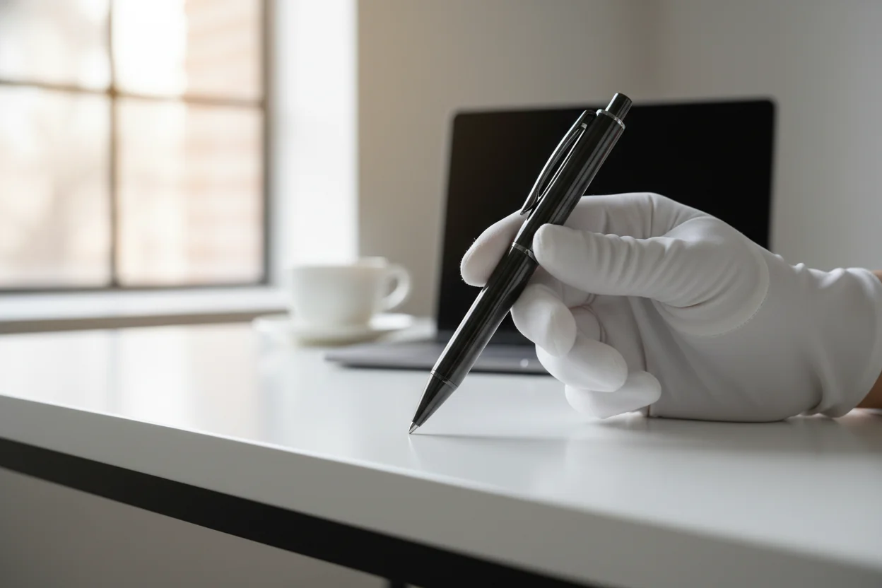 Sleek pen camera being inspected
