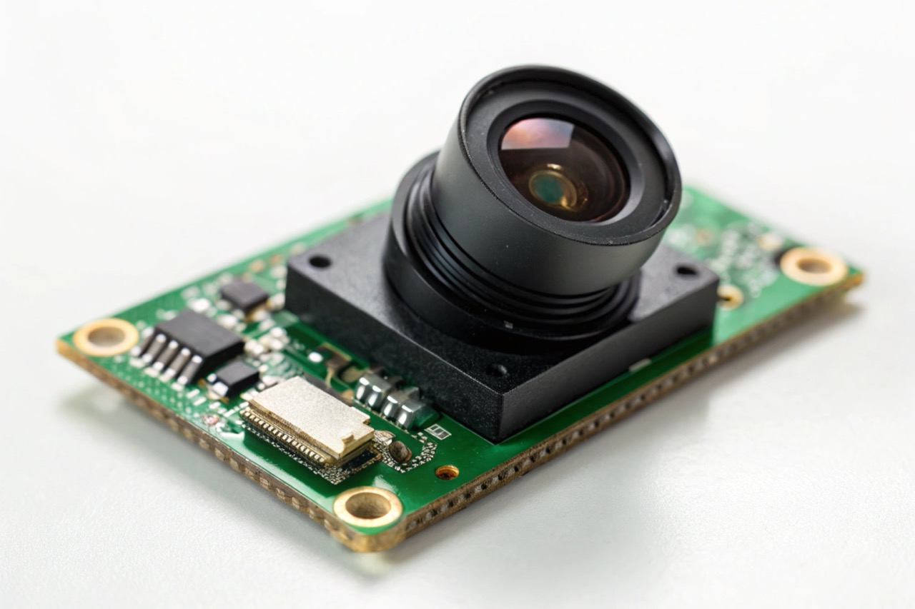 Tiny microscopic 0.5mm lens camera module placed on a clean white table