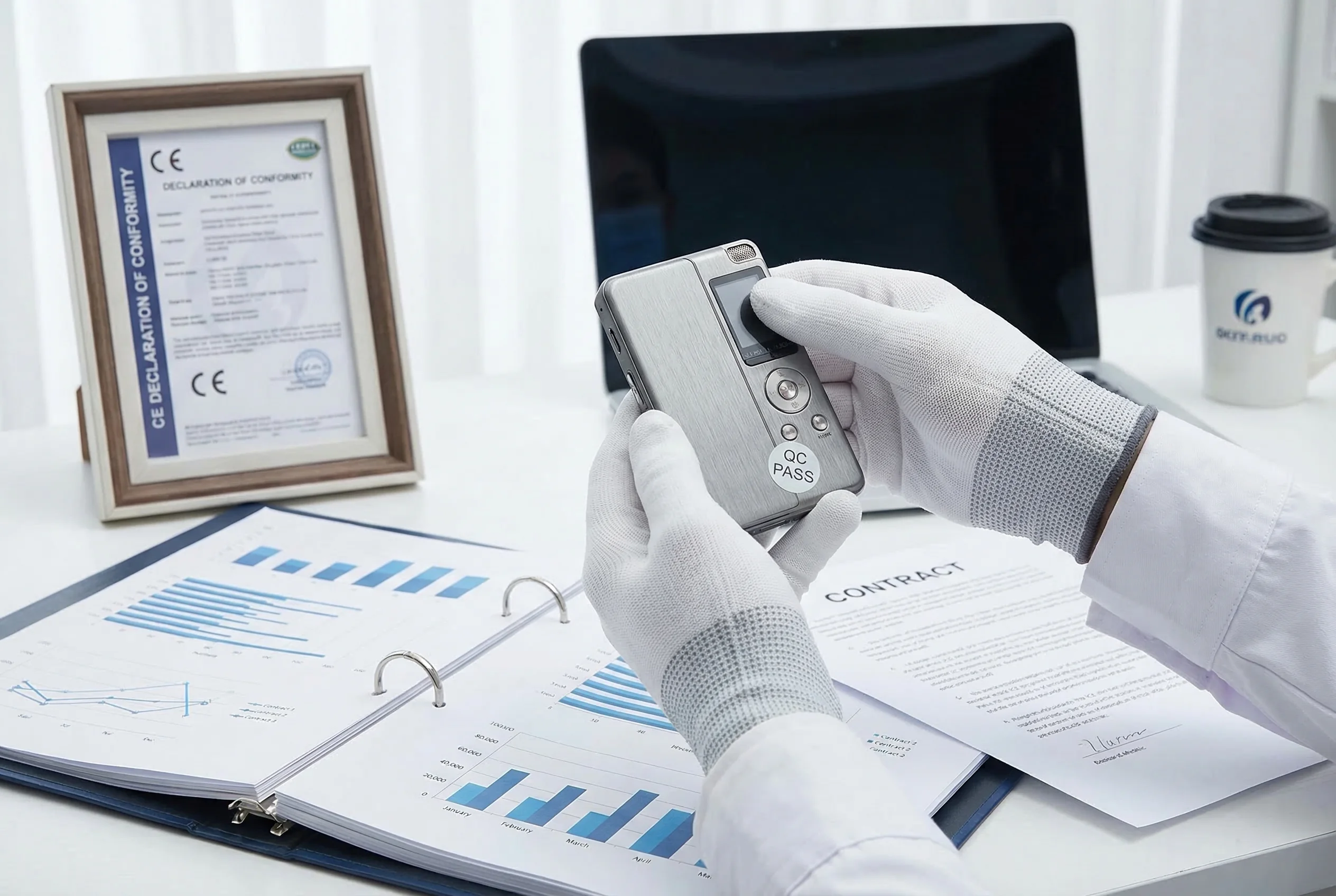 B2B buyer inspecting a voice recorder