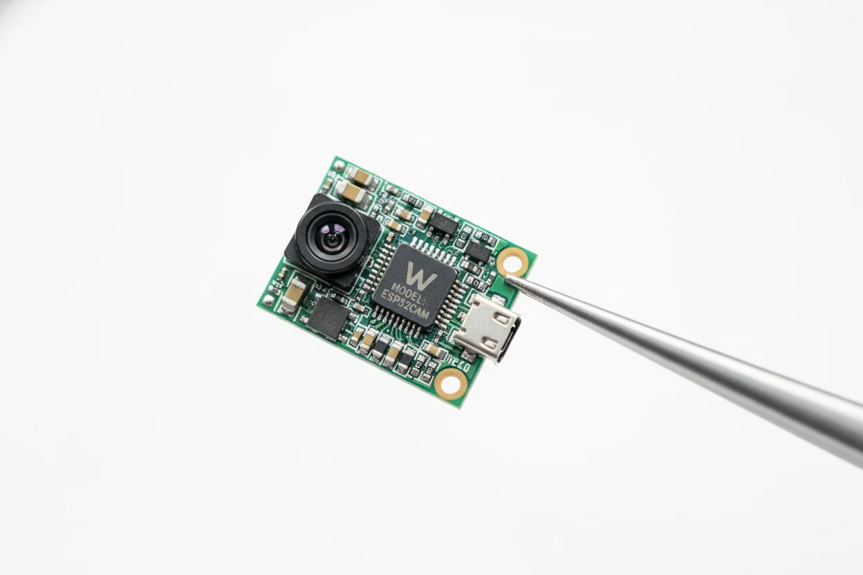 Dettaglio del circuito di una micro telecamera Tuya compattissima