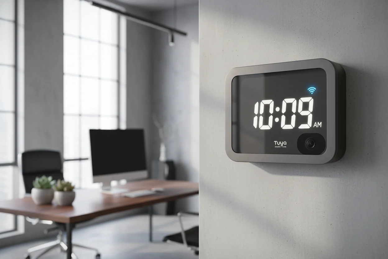 Disguised Tuya WiFi camera module built into a digital clock