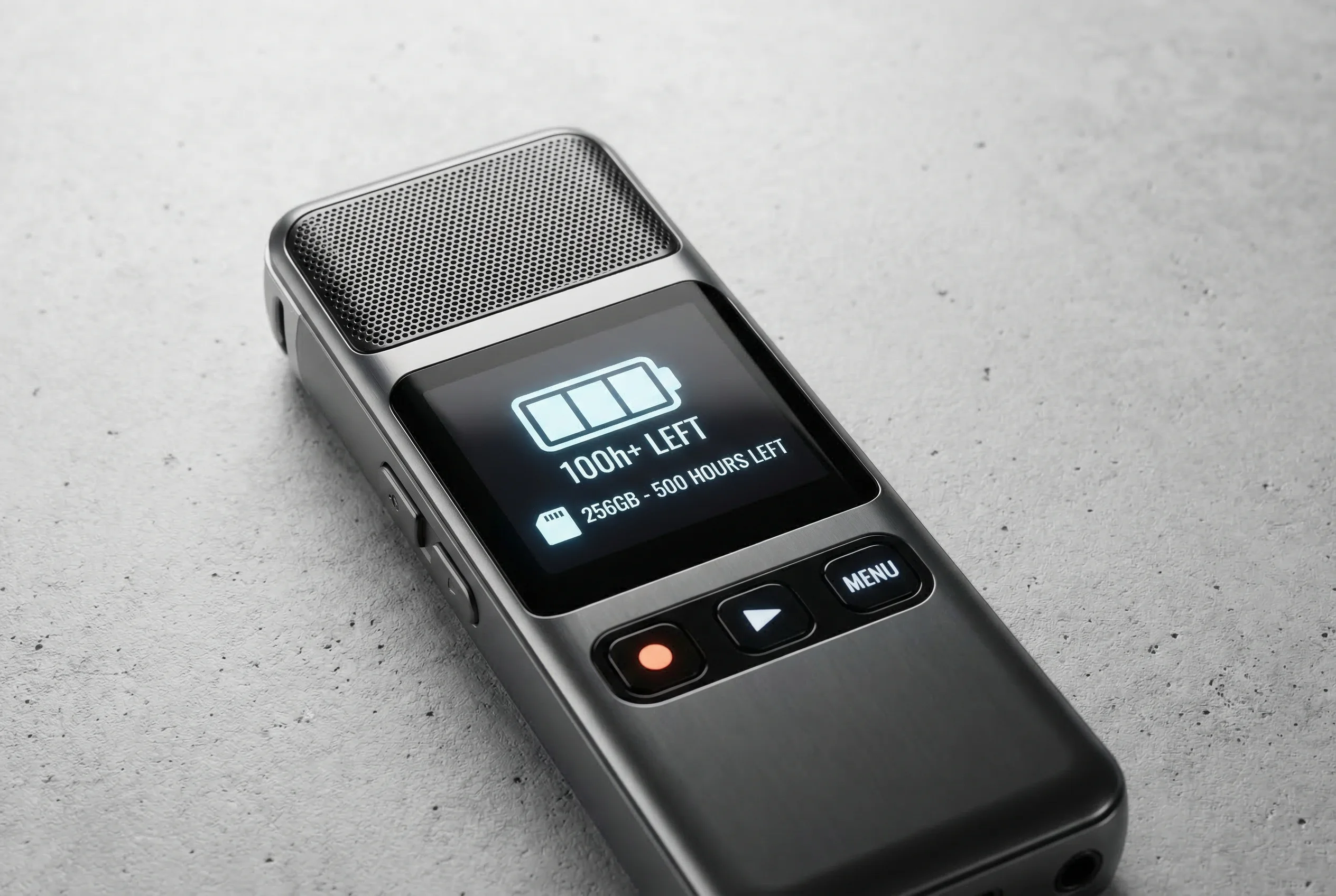 Battery and storage capacity visual for voice recorders