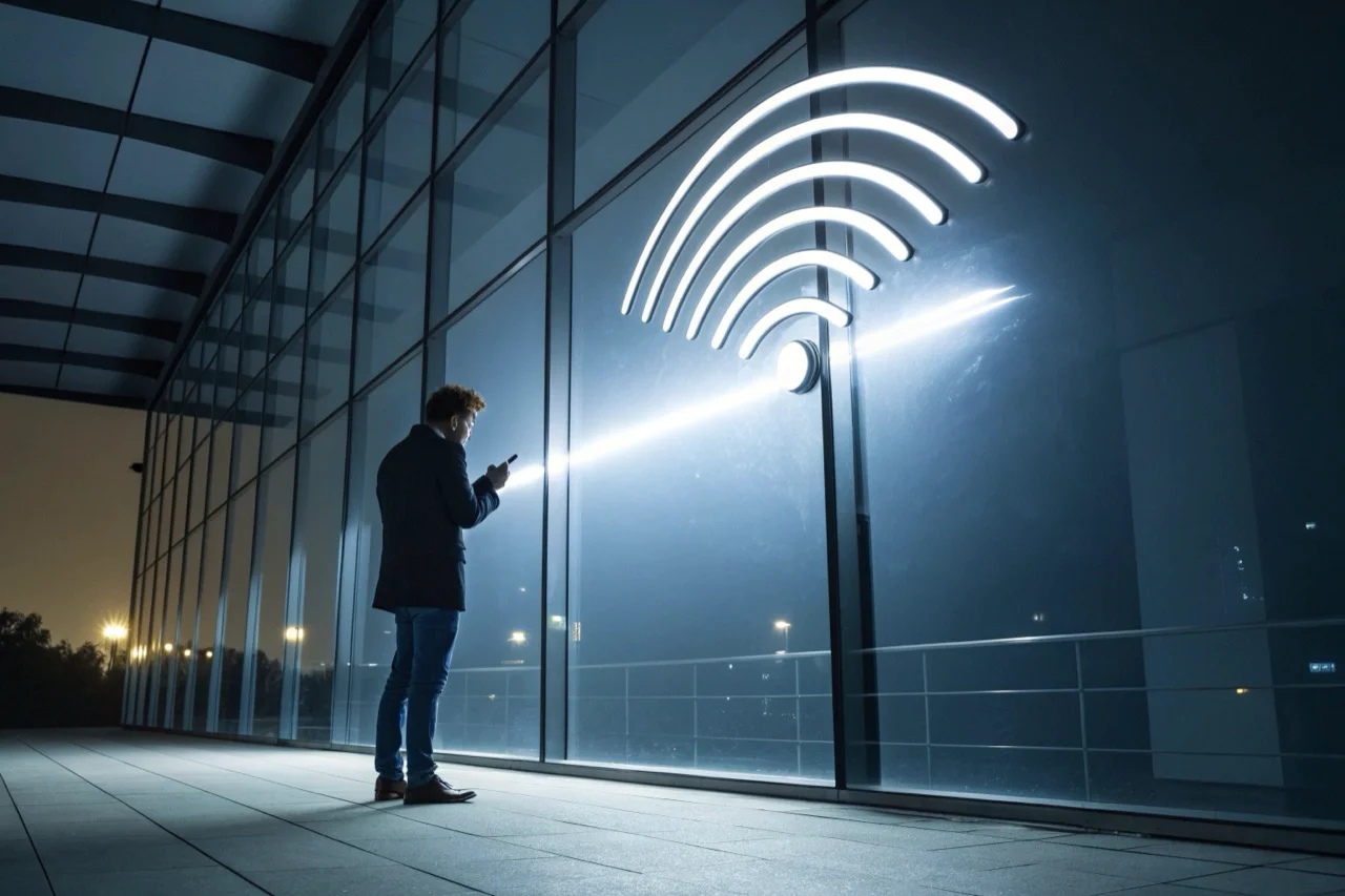 Signal strength indicator over a sprawling corporate campus