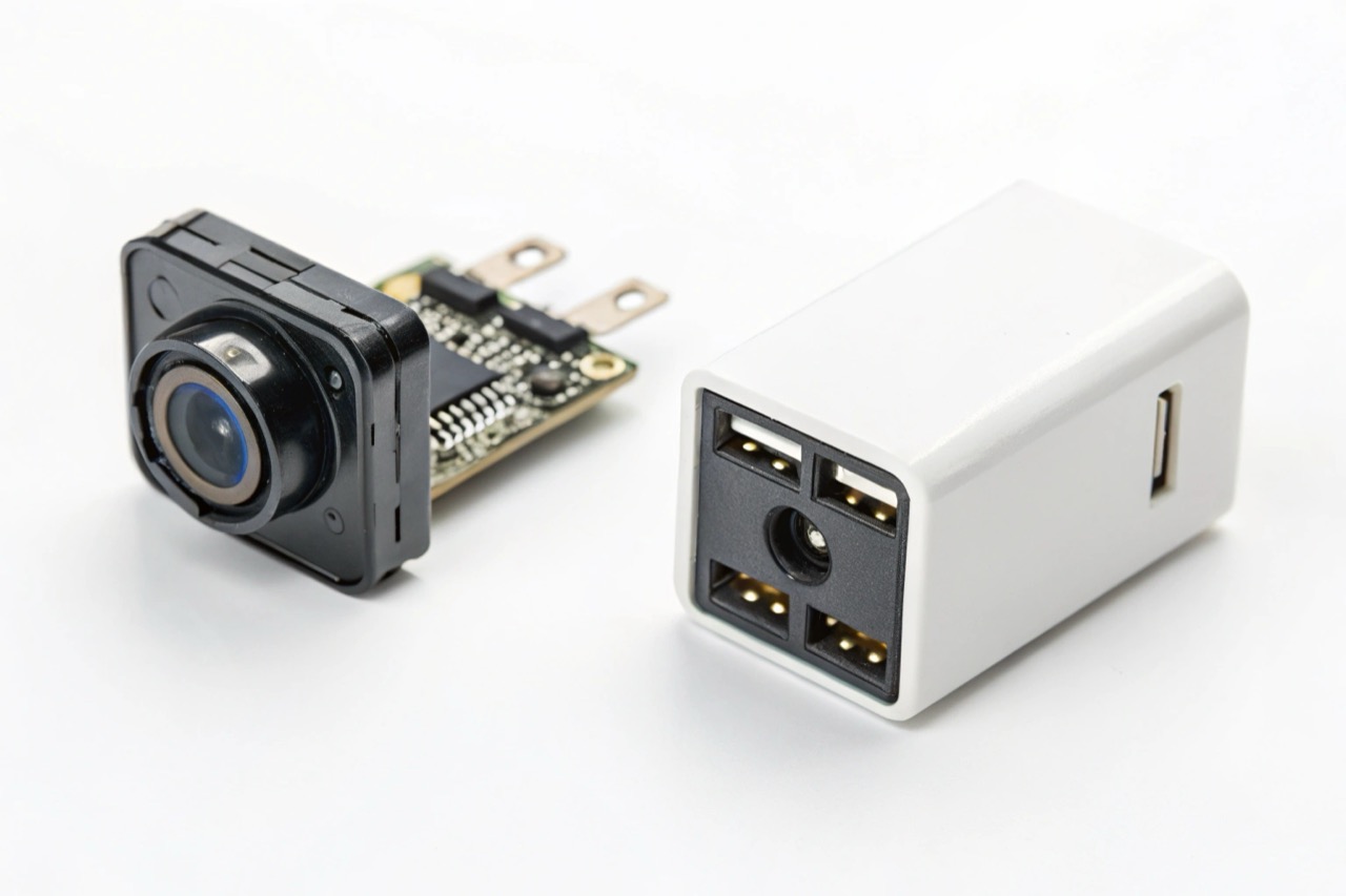 Comparison shot of a battery powered module versus a plug-in charger camera