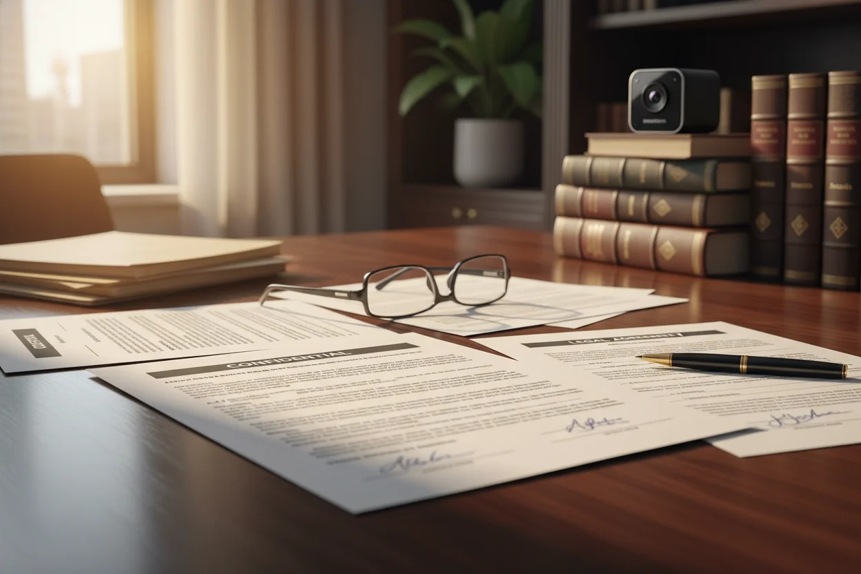Legal documents and camera glasses