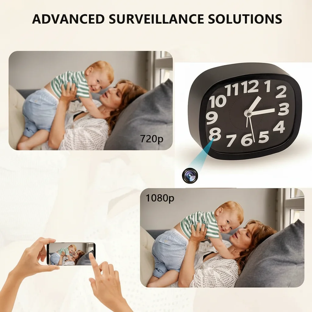 Covert nanny camera clock baby monitoring 720P 1080P
