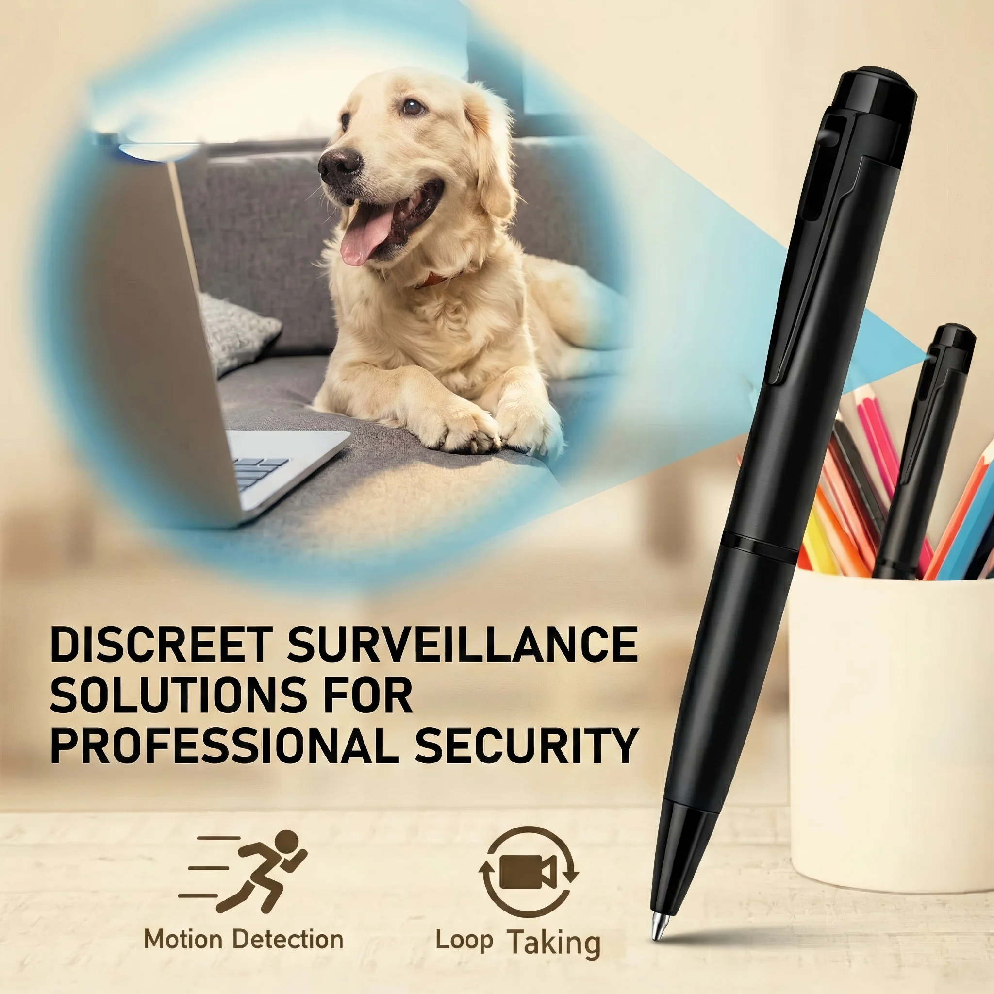 Discreet security pen camera motion detection