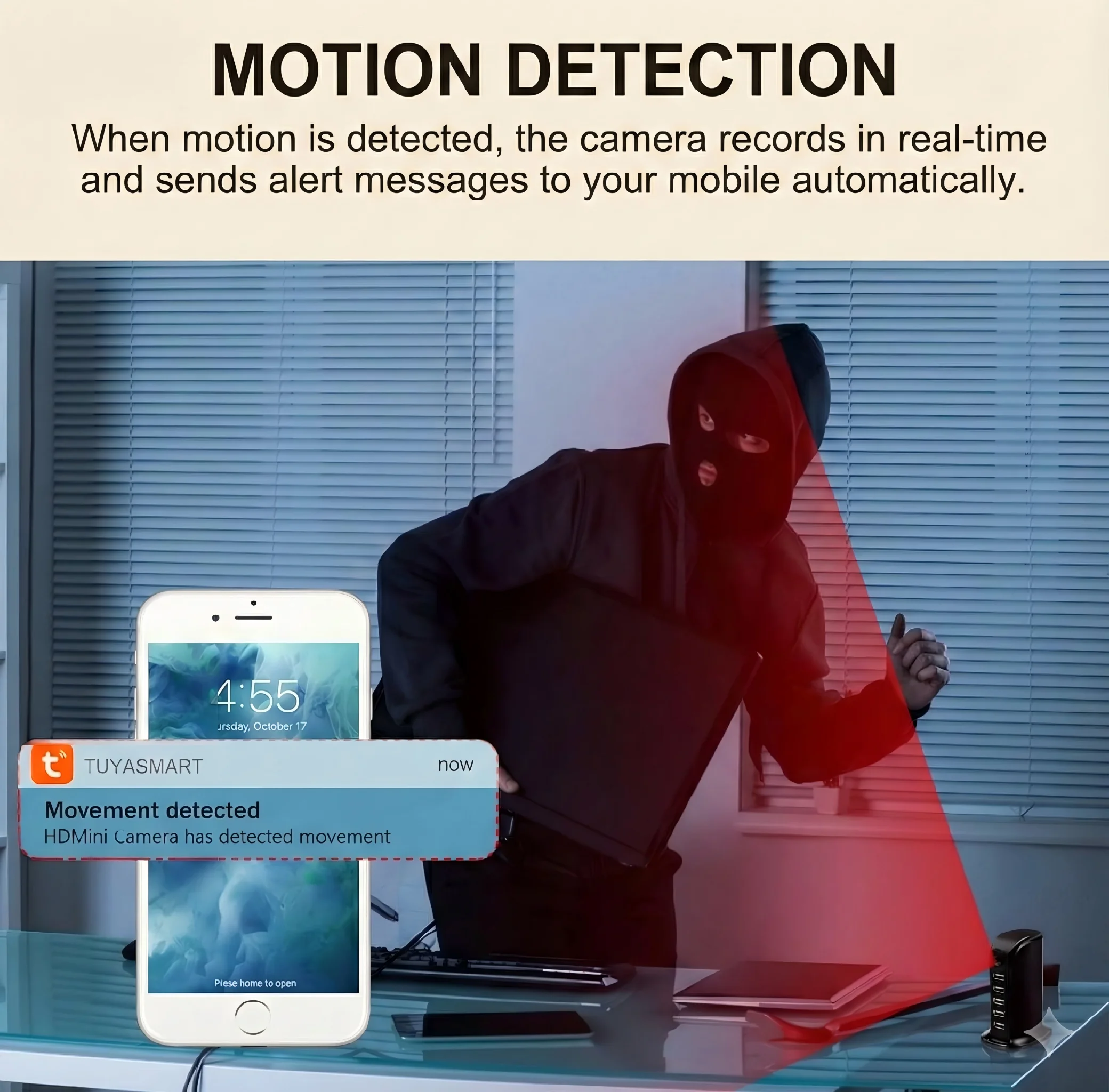Motion detection alarm USB charger camera