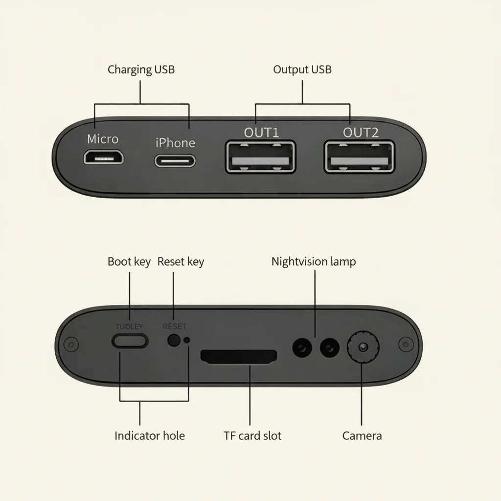Power Bank Camera Interface Diagram USB Charging TF Card Slot